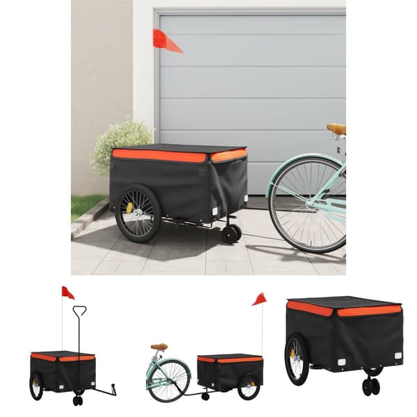 The Living Store Polkupyörän peräkärry musta ja oranssi 45 kg rauta - Polkupyörän peräkärryt