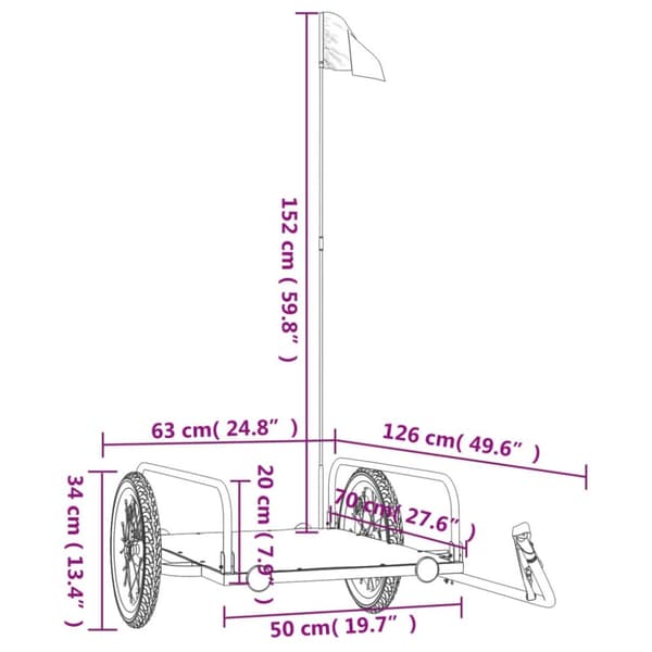 cykelanhænger 126x63x34 cm jern sort