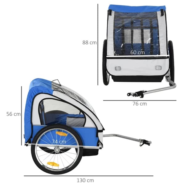 Rootz Children's Bicycle Trailer - Suitable 2 Children - Steel Frame - Seat Carrier - Safety Belt - Children From 18 Months - Oxford Fabric - Steel -