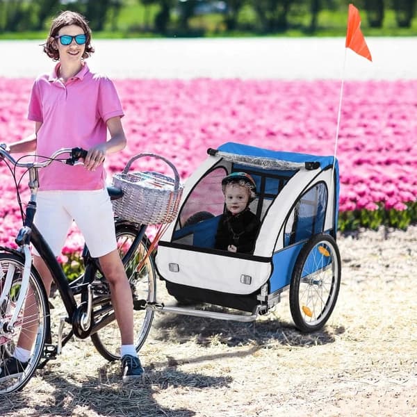 Rootz Children's Bicycle Trailer - Suitable 2 Children - Steel Frame - Seat Carrier - Safety Belt - Children From 18 Months - Oxford Fabric - Steel -