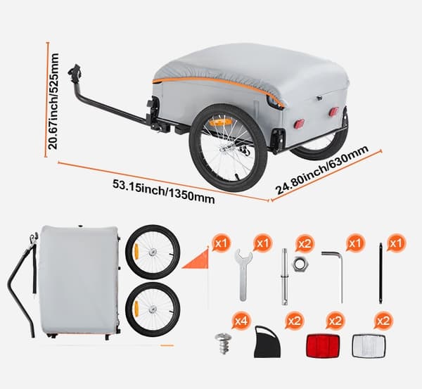 100lbs kapacitet hopfällbar cykellastvagn med vattentätt skydd och säkerhetsreflektor, passar 22"-28" cykelhjul, lätt att installera