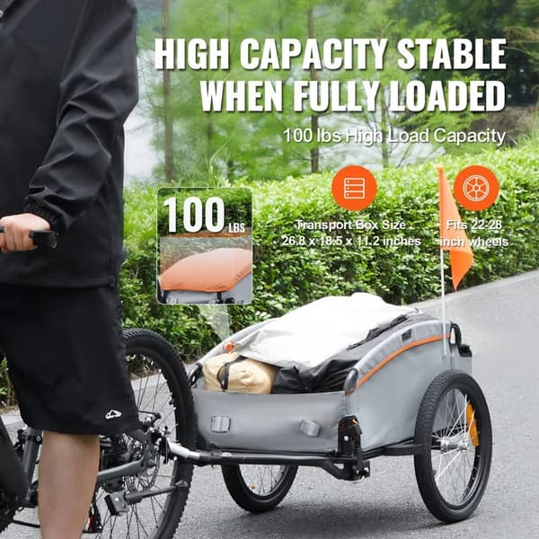 100lbs kapacitet hopfällbar cykellastvagn med vattentätt skydd och säkerhetsreflektor, passar 22"-28" cykelhjul, lätt att installera