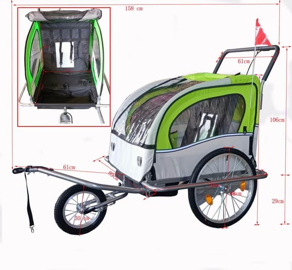 Viking Choice Lime Grøn Cykelvogn & Barnevogn til Børn - Sikker, Konvertibel, Komfortabel