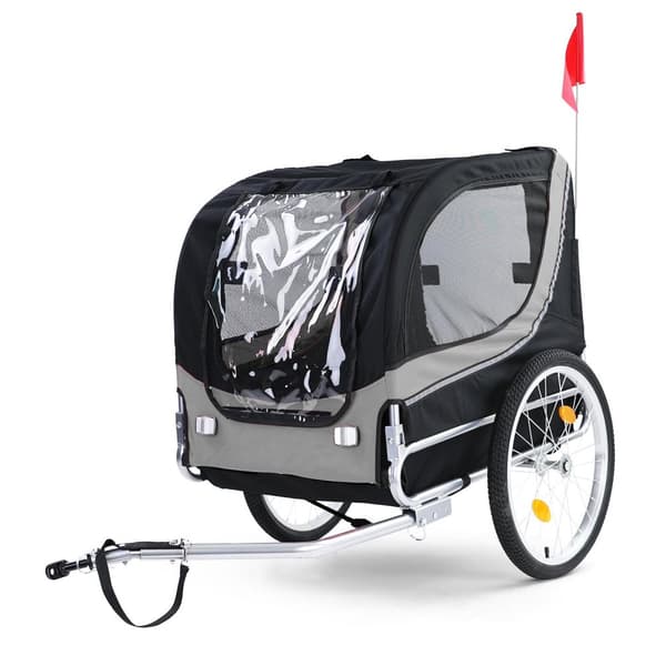 Robust grå & sort cykelvogn til store hunde op til 40kg - Vejrbestandig & komfortabel