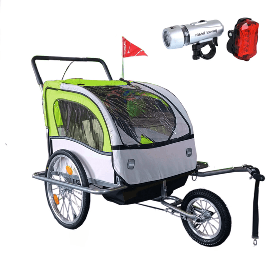 Børnecykelanhænger - Cykeltrailer - 2-Pers. - Støddæmper - Limegrøn