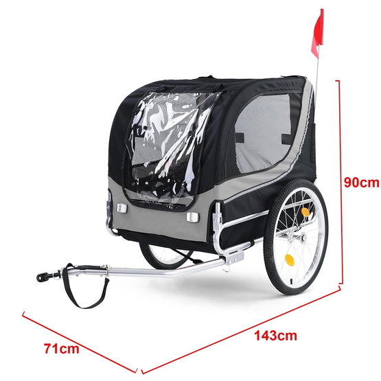 Cykeltrailer Hundetrailer - Sammenfoldelig - Grå-Sort - Max 40 Kg
