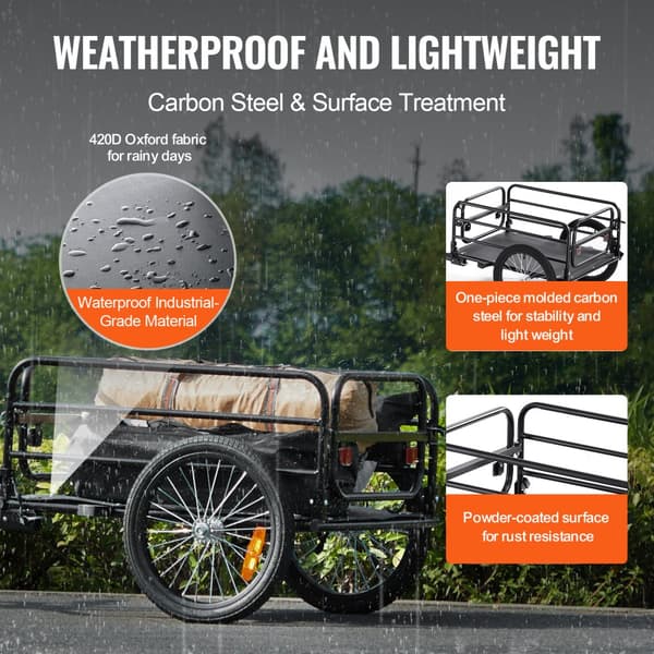 Cykel Cargo Trailer, 160 lbs belastningsevne, holdbar kulstofstålramme, rummelig transportkasse