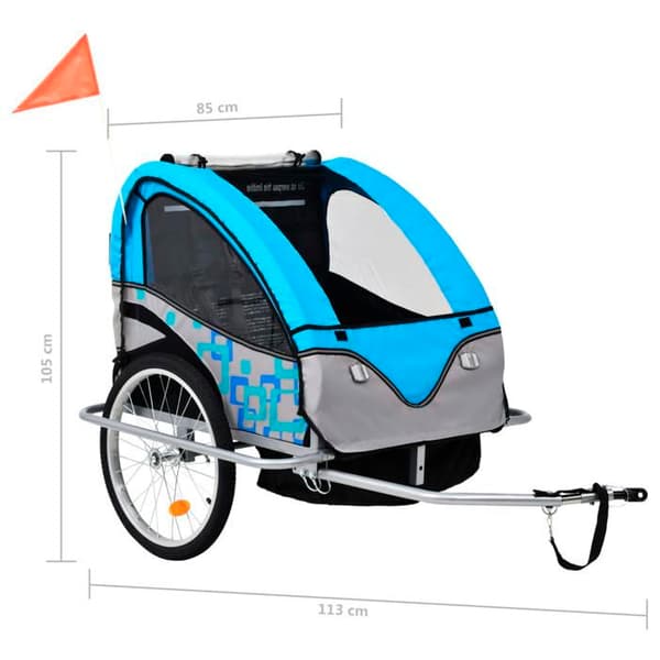 vidaXL 2-i-1 cykelvagn och barnvagn, Cykelvagn med sits, Cykelvagn, Transportvagn, Blå 91377