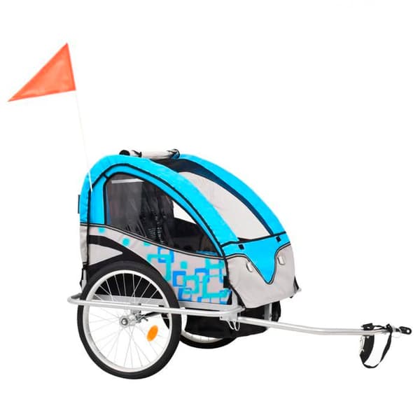 vidaXL 2-i-1 cykelvagn och barnvagn, Cykelvagn med sits, Cykelvagn, Transportvagn, Blå 91377