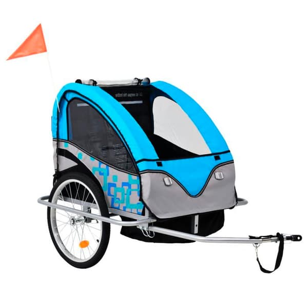 vidaXL 2-i-1 cykelvagn och barnvagn, Cykelvagn med sits, Cykelvagn, Transportvagn, Blå 91377