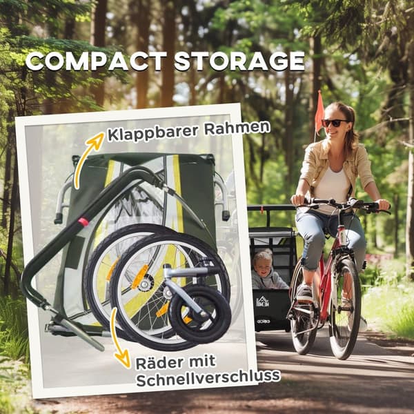 Børnenes Cykeltrailer, 142x75x101 cm, Gul+Sort