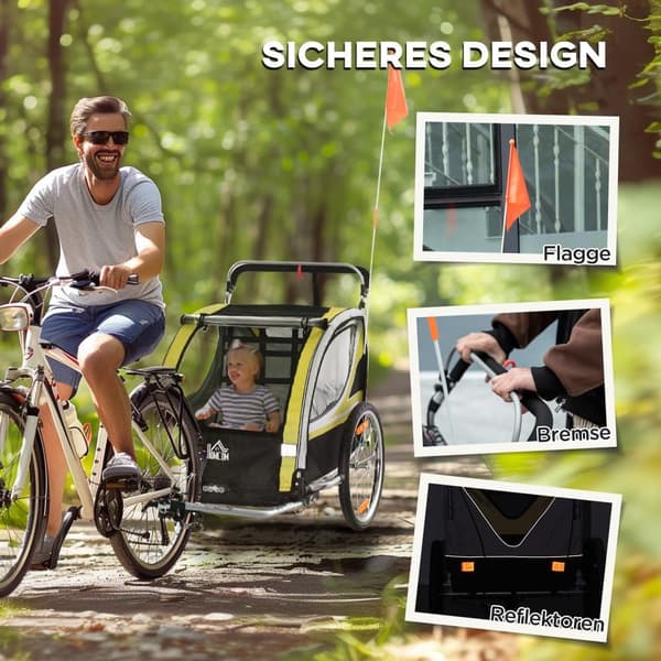 Børnenes Cykeltrailer, 142x75x101 cm, Gul+Sort