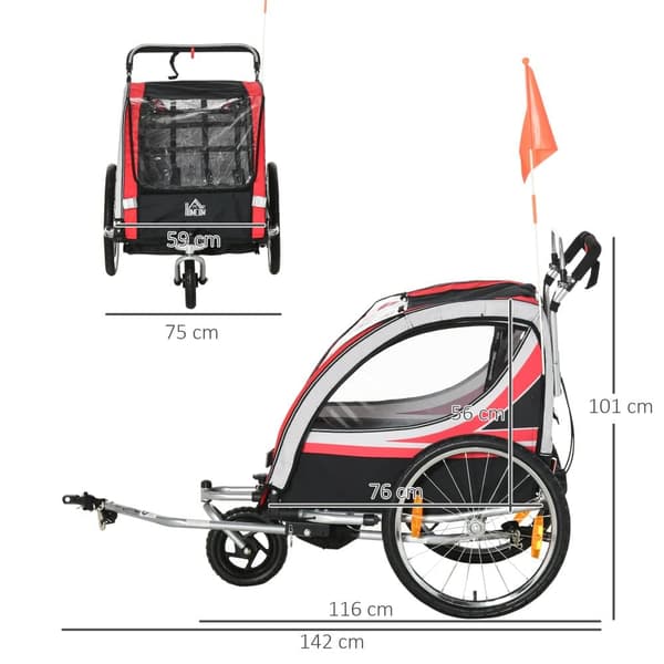 Barns Cykelvagn, 142x75x101 cm, Röd och Svart