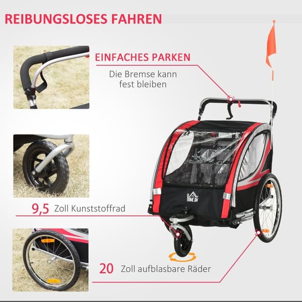 Barns Cykelvagn, 142x75x101 cm, Röd och Svart