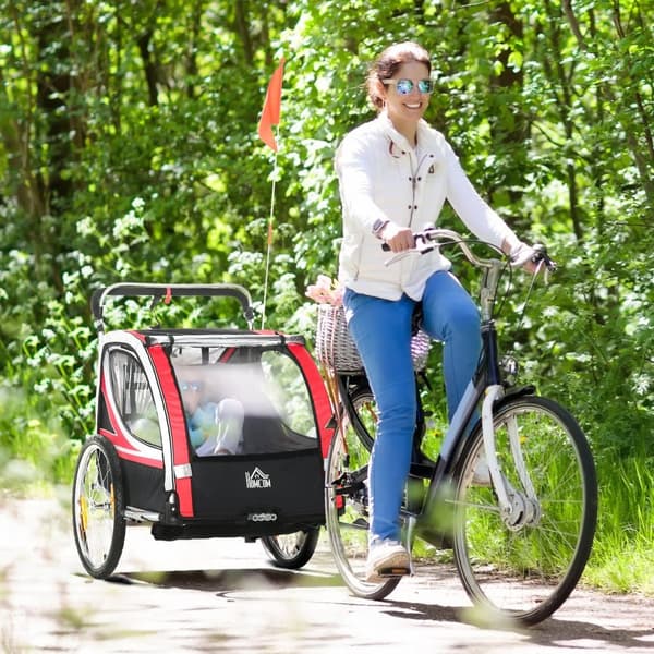 Barns Cykelvagn, 142x75x101 cm, Röd och Svart