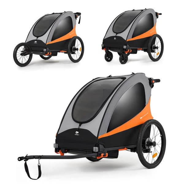 Remork 3 i 1 - Kinderkraft - NAVA - Joggingvagn - För 1 eller 2 barn - Orange