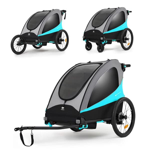 Cykelkärra 3 i 1 - Kinderkraft NAVA - Joggingvagn - För en eller två barn - Blå