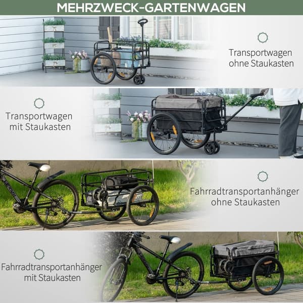 Cykelvagn, 2-i-1, 130x64x64/103 cm, Svart+Grå