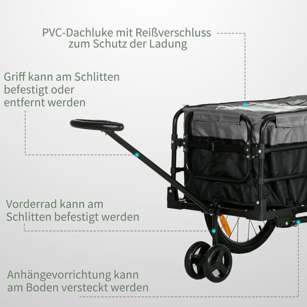 Cykelvagn, 2-i-1, 130x64x64/103 cm, Svart+Grå
