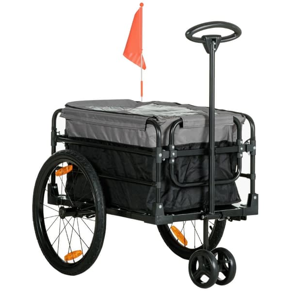 Cykeltrailer, 2-i-1, 130x64x64/103 cm, Sort+Grå