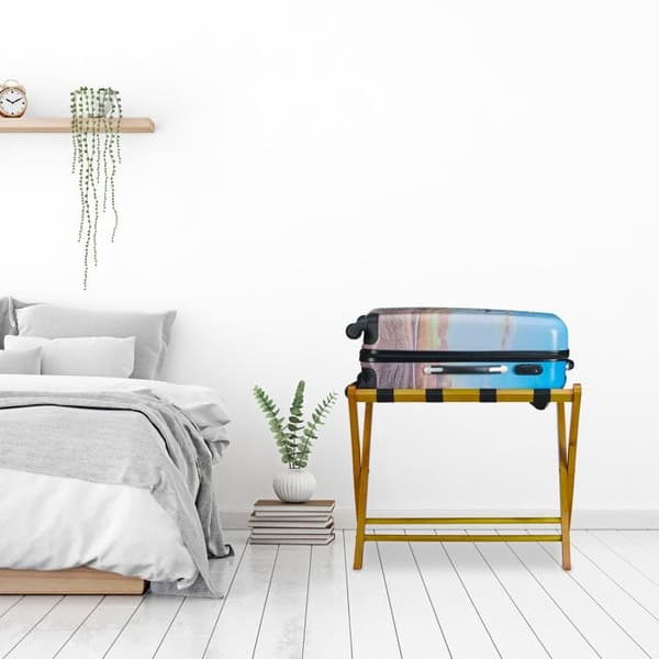 Relaxdays Bagagehylla trä väska ryggsäcks stöd vikbar resväska HxlxB: 52,5 x 66,5 x 48 cm, natur