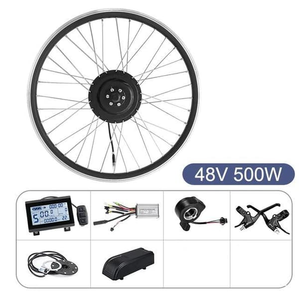 26 tums 48V 500W elcykelmotorhjulsats, främre kedjekranständer, elhjulsats med hög effekt