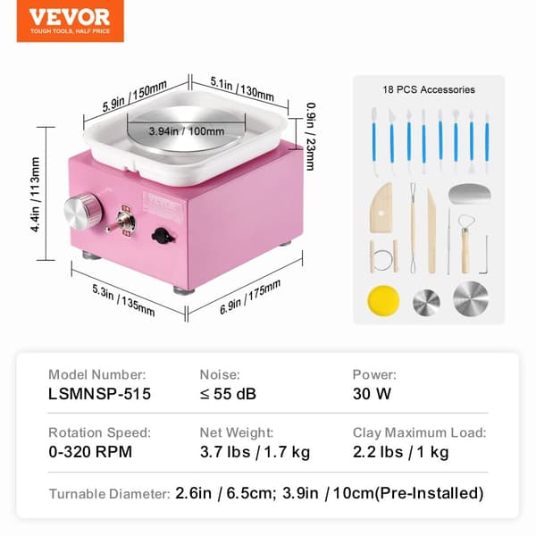 Mini Keramikhjul, Justerbar Hastighed 0-320 RPM, Letvægtsdesign,Lyserød