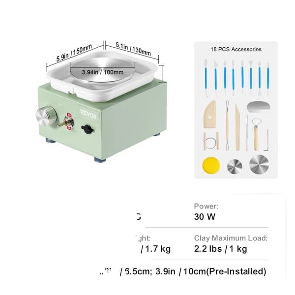 Mini Keramikhjul, Justerbar Hastighed 0-320 RPM, Letvægtsdesign,Grøn