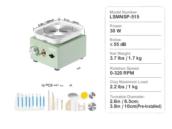 Mini Keramikhjul, Justerbar hastighed op til 320 RPM, 2,2 lbs lerkapacitet,30 W