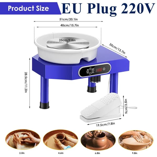 Elektrisk Pottemagerhjul, 25cm Drejeskive, 350W Effekt,EU Stik 220V