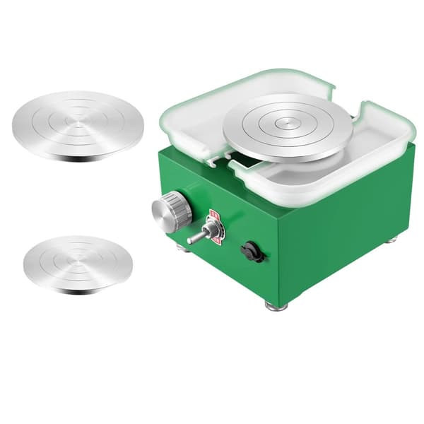 Elektrisk Pottemagerhjul, Justerbar Hastighed, Dobbelt Drejeskiver 6,5cm & 10cm,grøn