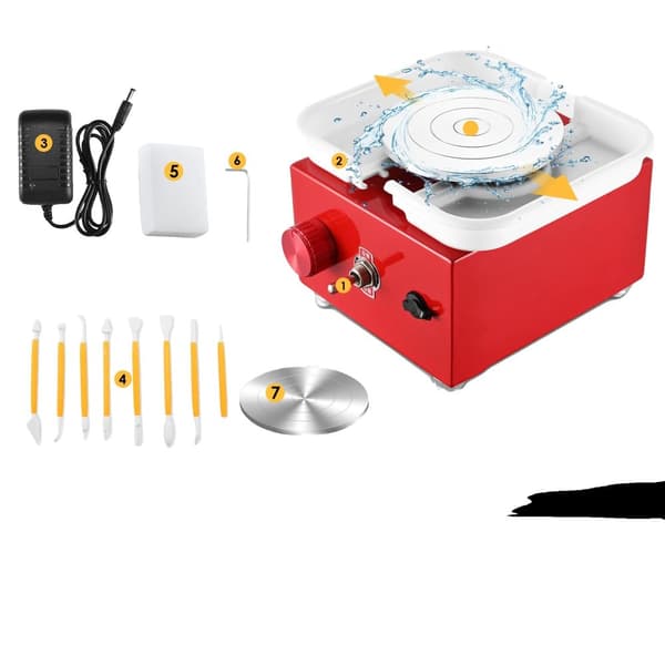 Elektrisk drejskiva, justerbar hastighet, dubbla drejskivor 6,5 cm och 10 cm,röd