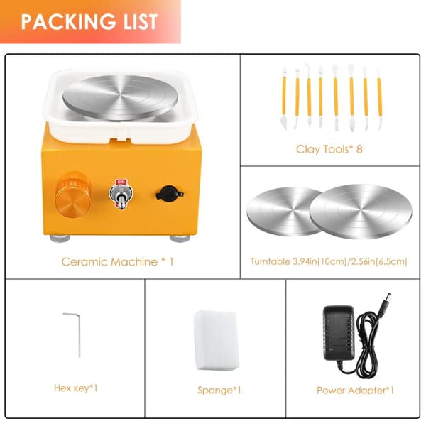 Elektrisk drejskiva, justerbar hastighet, dubbla drejskivor 6,5 cm och 10 cm,orange