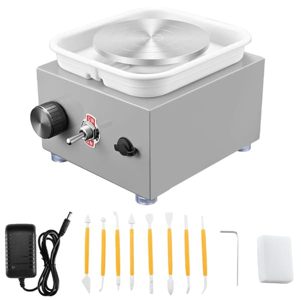 Elektrisk Pottemagerhjul, Justerbar Hastighed, Dobbelt Drejeskiver 6,5cm & 10cm,Lys Grå