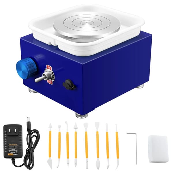 Elektrisk Pottemagerhjul, Justerbar Hastighed, Dobbelt Drejeskiver 6,5cm & 10cm,blå