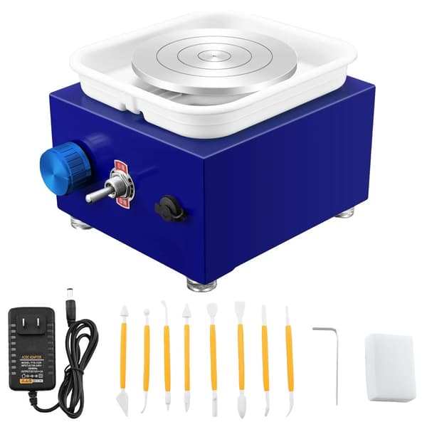 Elektrisk Pottemagerhjul, Justerbar Hastighed, Dobbelt Drejeskiver 6,5cm & 10cm,blå