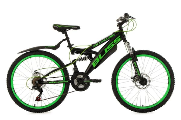 Kids' Mountain Bike 24" Bliss Black-Green 18 Gear Frame Size 38 cm