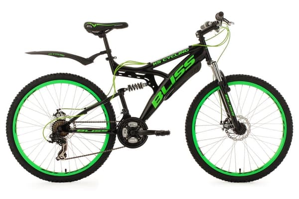 Full Suspension Mountain Bike 26" Bliss Black-Green 21 Gear KS Cycling