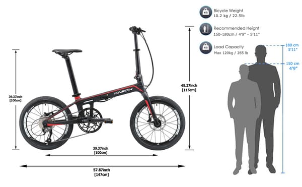 KABON City taitettava pyörä Carbon Shimano Altus 9S 20 tuumaa