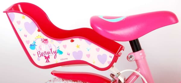 Disney Princess børnecykel - Piger - 12 tommer - Pink - To håndbremser - Med kurv foran og dukkesæde bagpå