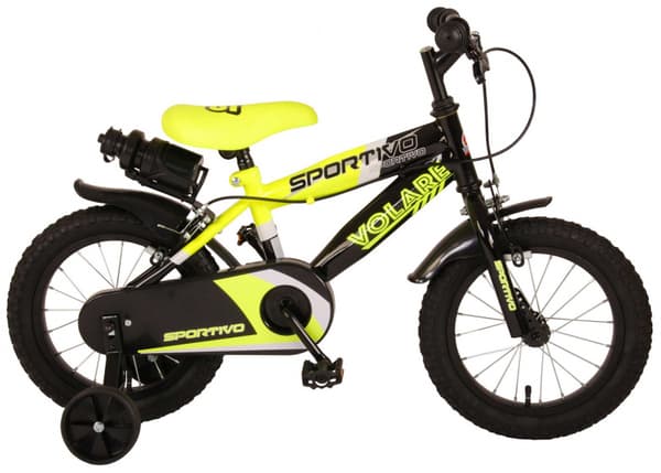 Volare børnecykel Sportivo - 14 tommer - Gul/sort - To håndbremser - Inklusiv WAYS dækreparationssæt
