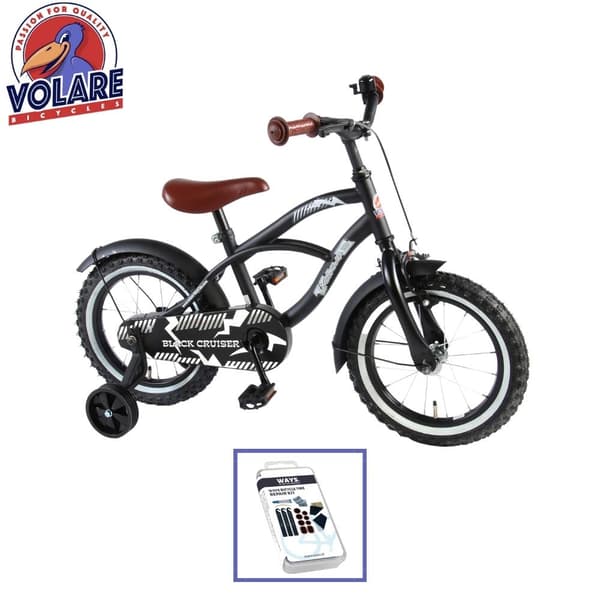 Volare barncykel Svart Cruiser - 14 tum - Svart - Inklusive WAYS däckreparationssats