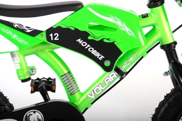 Volare Barncykel Motorcykel - 12 tum - Grön - Två handbromsar - Med cykelhjälm & tillbehör