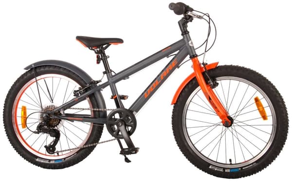Volare børnecykel Rocky - 20 tommer - Grå/Orange - 6 gear - Inklusiv WAYS Dækreparationssæt