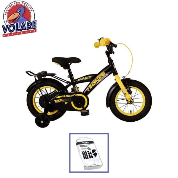 Volare børnecykel Thombike - 14 tommer - Sort/Gul - Inklusiv WAYS dækreparationssæt