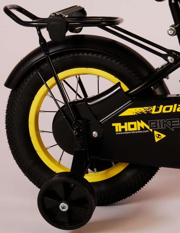 Volare barncykel Thombike - 14 tum - Svart/Gul - Med cykelhjälm och tillbehör