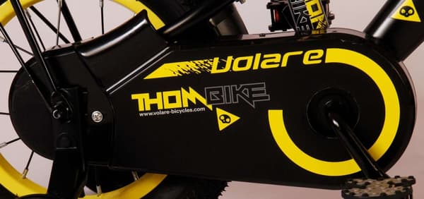 Volare barncykel Thombike - 14 tum - Svart/Gul - Med cykelhjälm och tillbehör