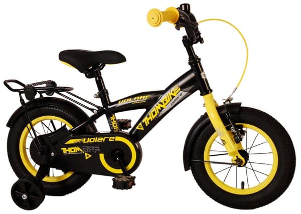 Volare barncykel Thombike - 14 tum - Svart/Gul - Med cykelhjälm och tillbehör