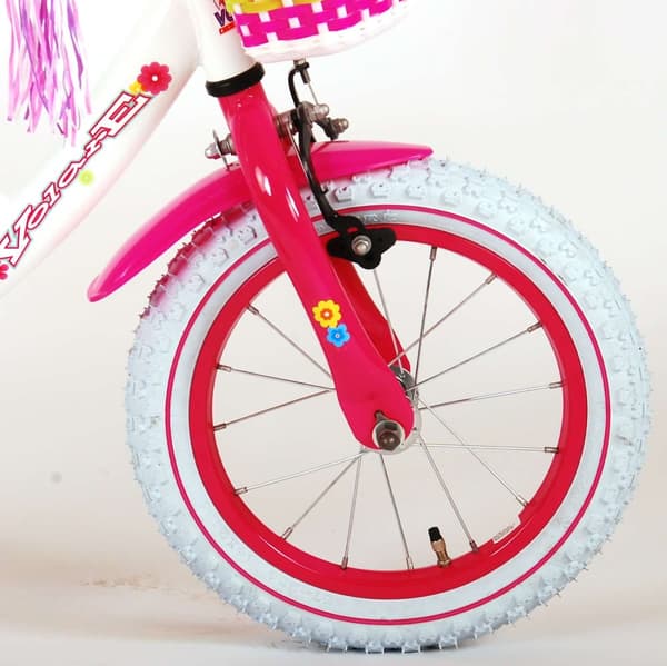 Volare børnecykel Ashley - 14 tommer - Rød/Hvid - Inklusiv cykelhjelm og tilbehør