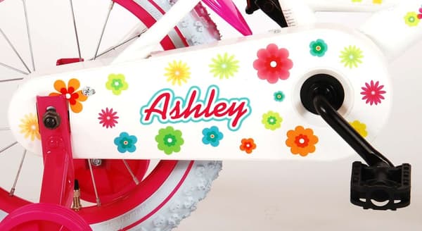 Volare børnecykel Ashley - 14 tommer - Rød/Hvid - Inklusiv cykelhjelm og tilbehør
